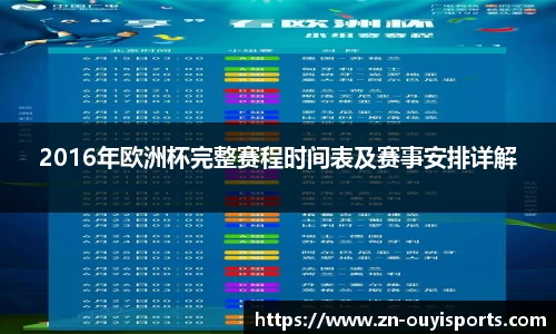 2016年欧洲杯完整赛程时间表及赛事安排详解